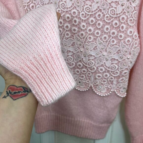 Vintage Dana Ashley 80’s Soft Pink Lace and Pearl Embellished Sweater Size S - Picture 12 of 13